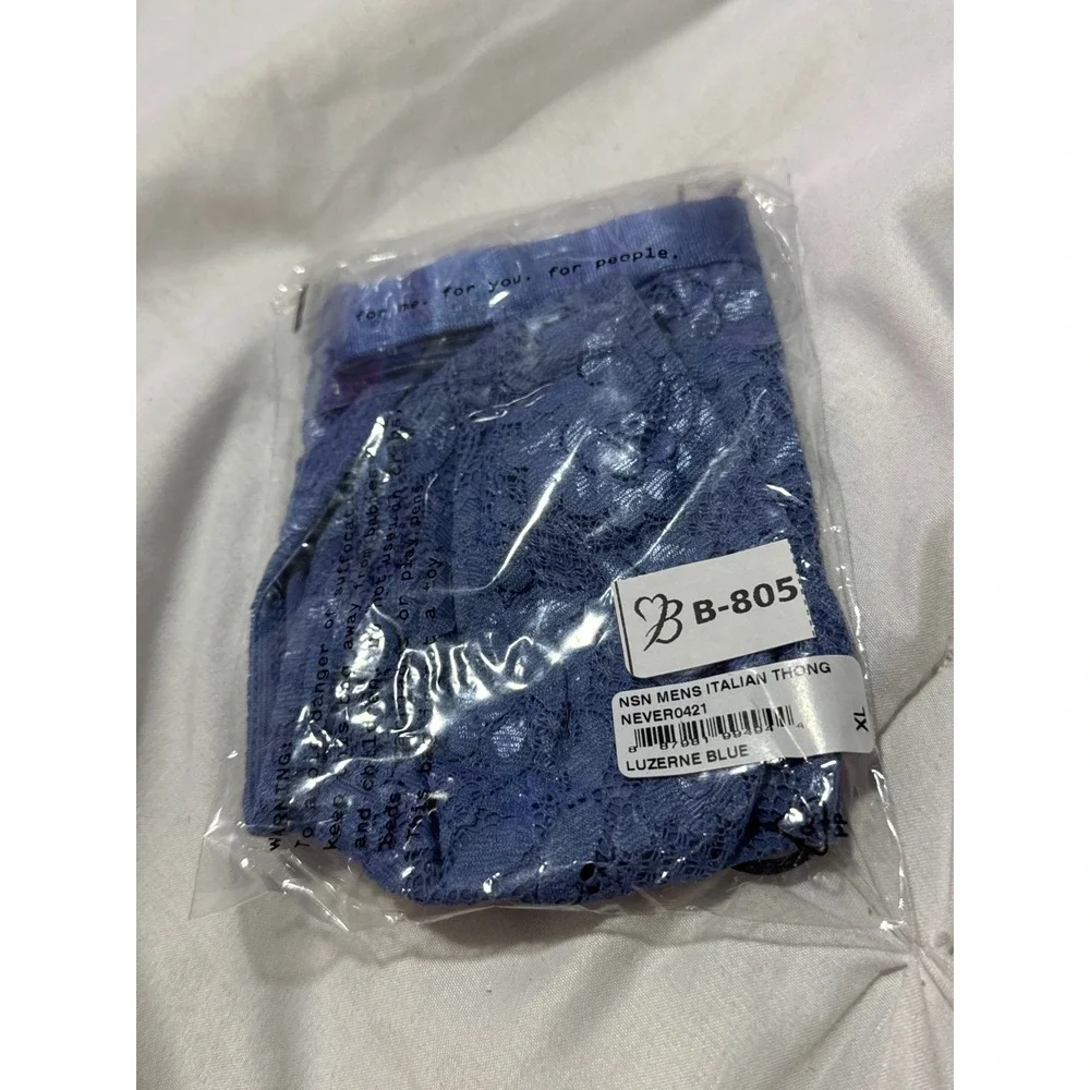 Cosabella Never Say Never Sheer Lace Men's Thong Blue Size‎ XL